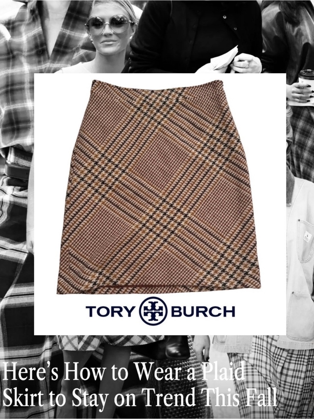 Tory Burch Tan and Brown Checkered Pencil Skirt, Size 6